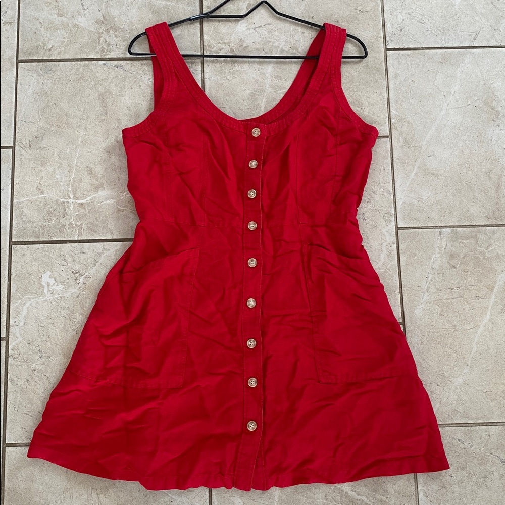 Loft NWT Bright Red Linen Blend Dress Pockets 6